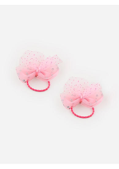 Set of 2 Pink Bow Star Glitter Kids Rubber Band