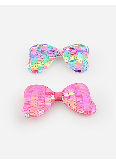 Set Of 2 Sequin Multicolor Mickey Bow Kids French Berrette 