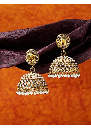 Stones Beads Gold Plated Jhumka Earring