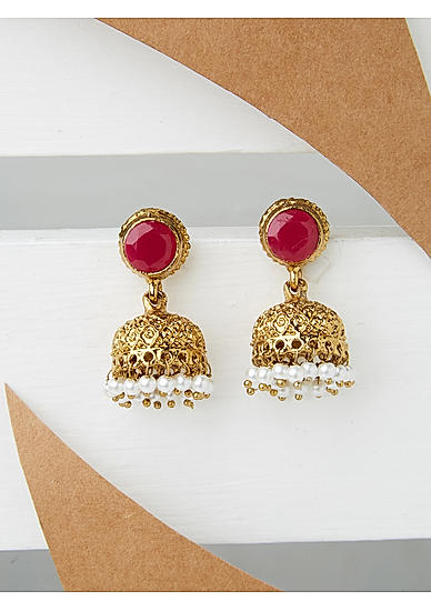 Ruby Gold Plated Jhumka  Earring