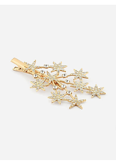 Stones Gold Plated Star Alligator Hair Clip