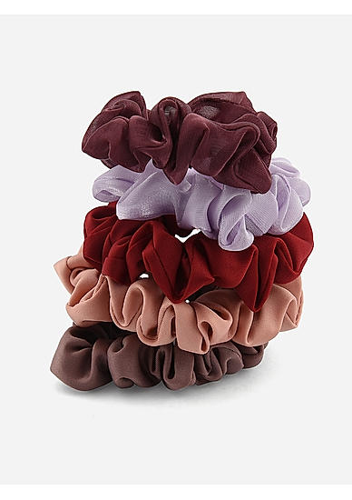Set Of 5 Multicolor Solid Scrunchie Rubber Band 