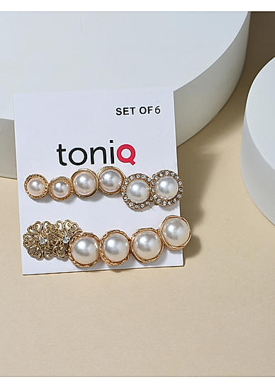 Toniq White Gold Plated Floral Pearl Daily Wear Alloy Set Earrings For Women - Set of 6