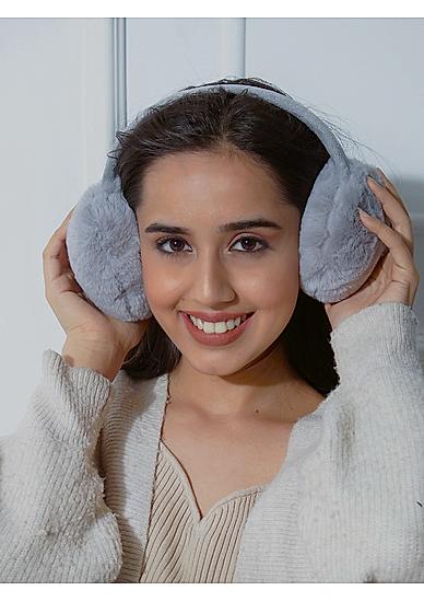 Toniq Charming Grey  Special Winter  Seasonal Wear Fur Ear Muffer For Women 