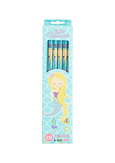 Set Of 12 Blue Mermaid Print Pencil