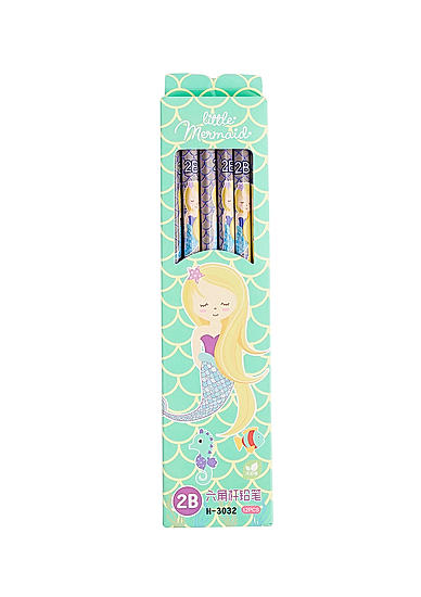 Set Of 12 Green Mermaid Print Pencil