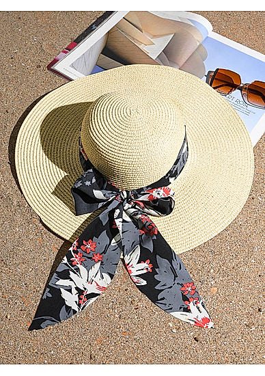 Stylish Black Printed Scarf Summer Beach Hats For Women