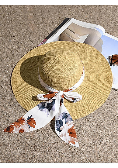 Stylish White Printed Scarf Summer Beach Hats For Women