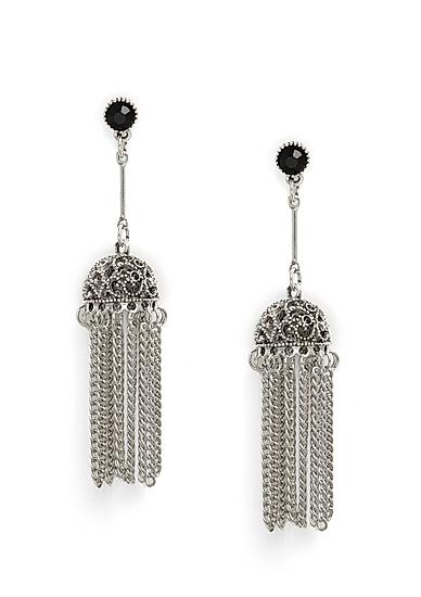 Silver-Toned and Black Dome Shaped Jhumkas For Women