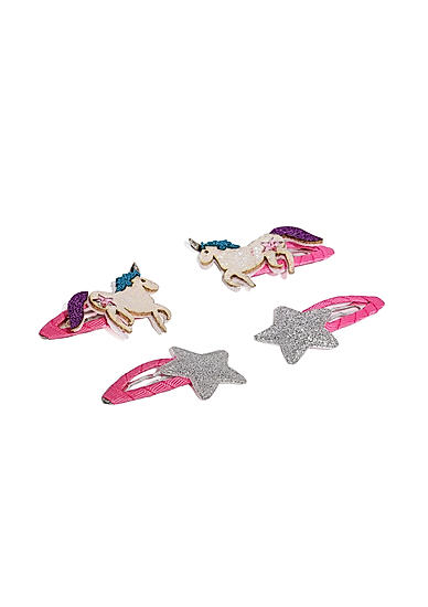 Girls Pink and Silver-Toned Set of 4 Embellished Tic Tac Hair Clips