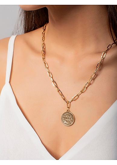 Gold Plated Coin Linked Chain Charm Necklace