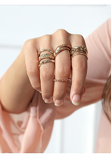 Set Of 9 Gold Plated Contemporary Rings