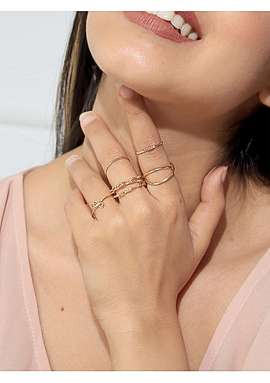 Set Of 7 Gold Plated Contemporary Rings