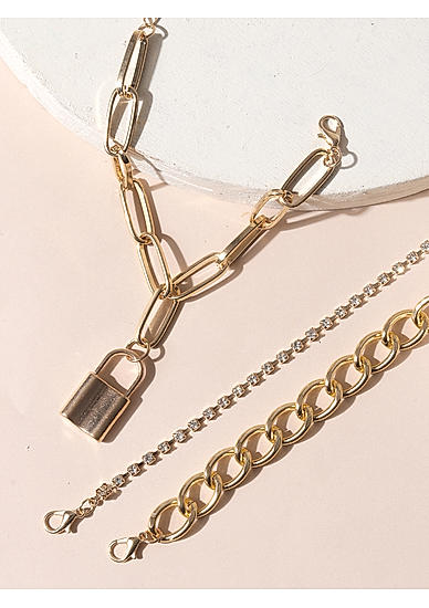Set Of 3 Linked Stones Charm Padlock Bracelet Stacks 