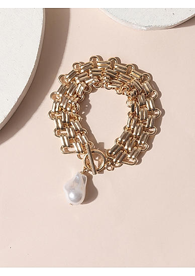 Baroque Pearl Gold Plated Linked Bracelet