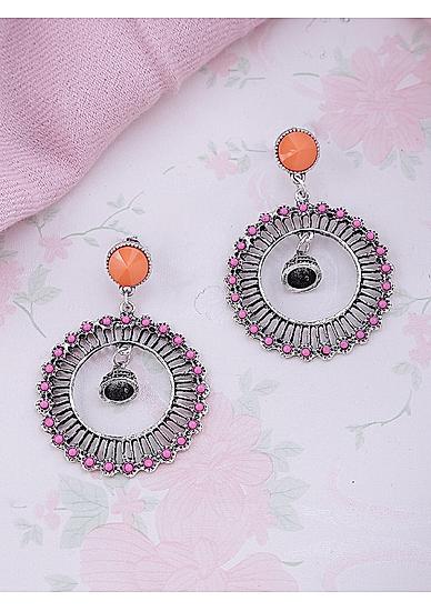 Pink Silver Plated Oxidised Spherical Drop Earring