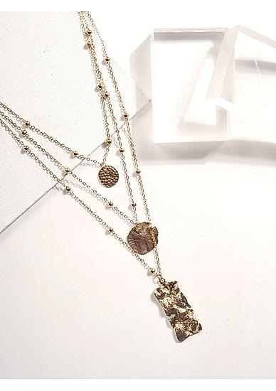 Gold Toned Textured Layered Necklace