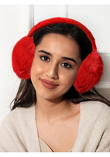 Toniq Red Trendy Fluffy Fur Ear Muffs For Women