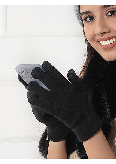 Black Winter Unisex Touch Screen Knitted Winter Gloves