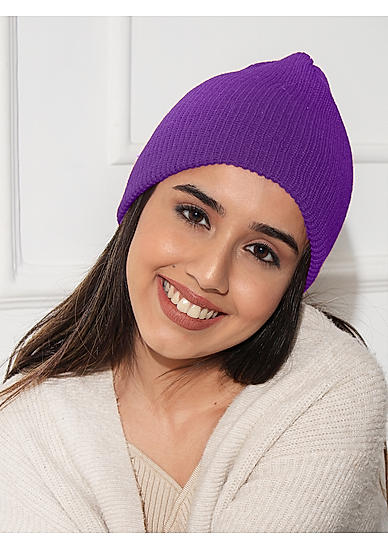 Purple Front Fold Ribbed Winter Beanie Cap