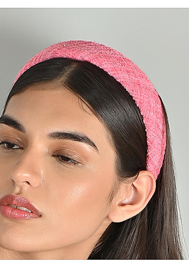 Pink Tweed Puff Hair Bands Women