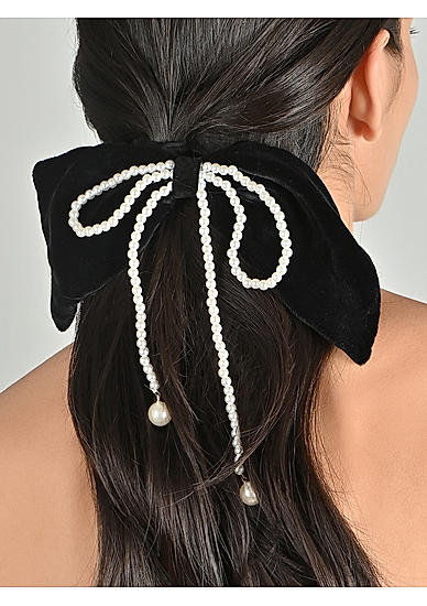 Velvet White beads Hair Bow women