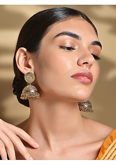 Gold Ethnic Jhumkhas Earrings Women