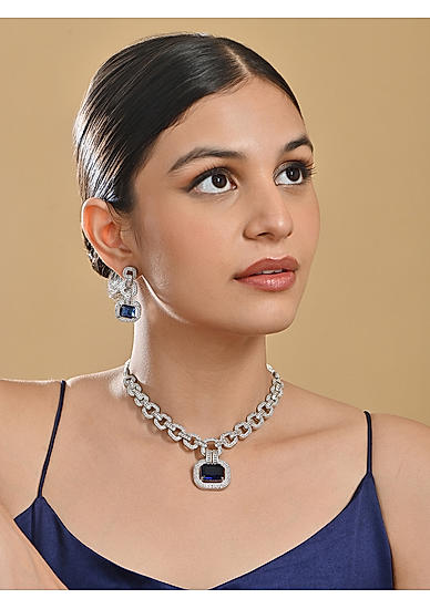 Fida Blue Square AD Party Women Jewellery Set