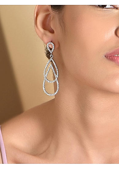 Silver CZ Party Drop Earrings Women