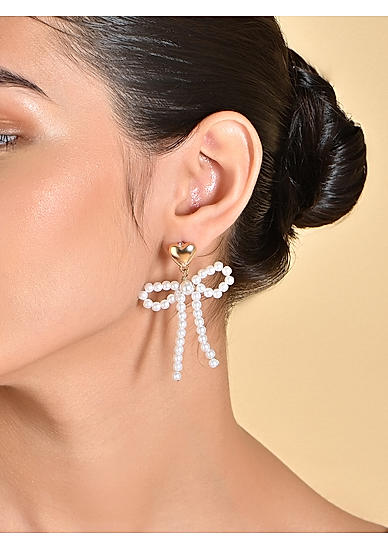 White Korean Bow Drop Earrings Women