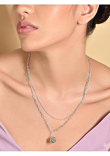 Silver plated layer necklace  women