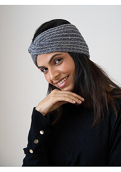 Grey Knit Twisted Headband for Women