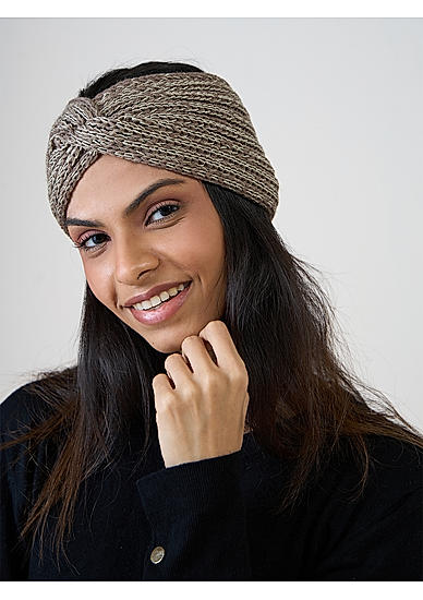 Brown Knit Twisted Headband for Women