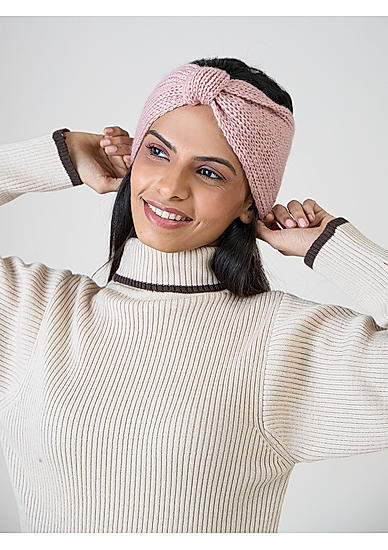 Pink Solid Knitted Bow Detail Headband