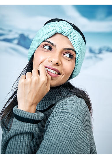 Blue Solid Knitted Bow Detail Headband