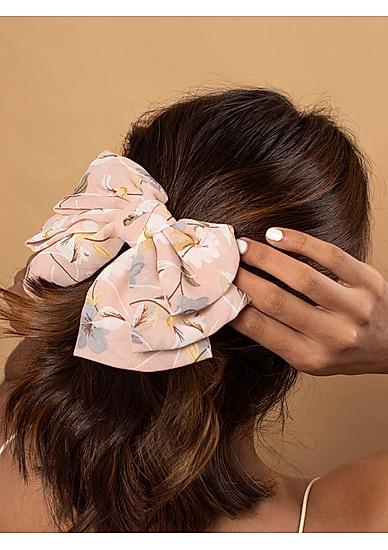 Toniq Pink Elegant Floral Printed Bow Barrette Hair Clips For Women