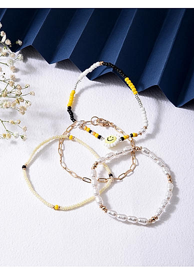 Set of 4 White Yellow Gold Pated Y2K Wrapround Bracelets