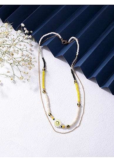 Multicolor Beads Y2K Gold Plated Layered Necklace