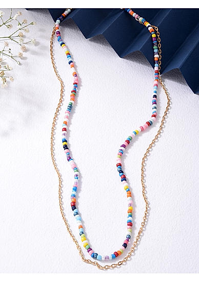Multicolor Beads Gold Plated Y2K Layered Necklace
