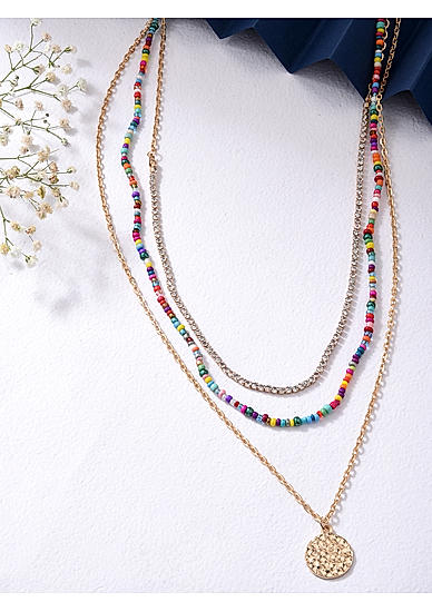 Multicolor Beads Gold Pated Y2K Layered Necklace