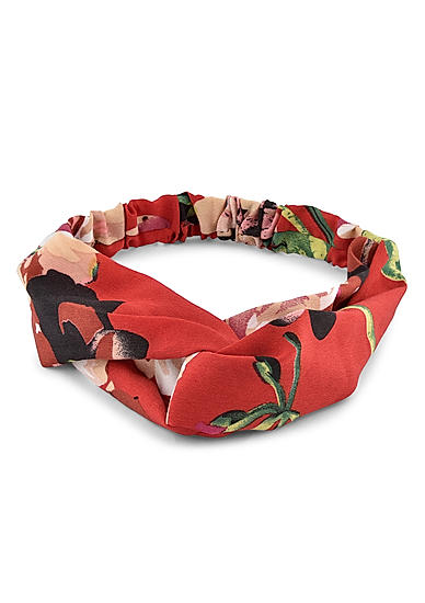 Toiniq Red Floral Printed Twisted Head Band For Women