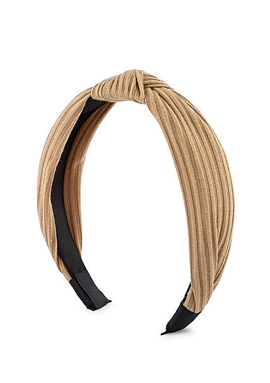 Toniq Beige Ribbed Top Knot Hair Band For Women