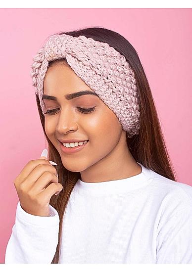 Pink Knitted Winter Woollen Warm Wide Ear Crochet Head Band 