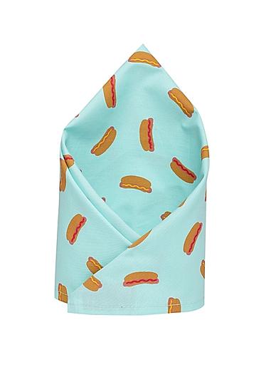 Men Turquoise Blue and Brown Printed Hot Dog Pocket Square