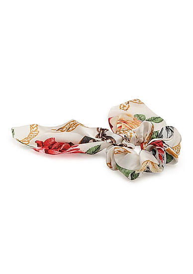 White Floral Printed Hair Surunchie For Women