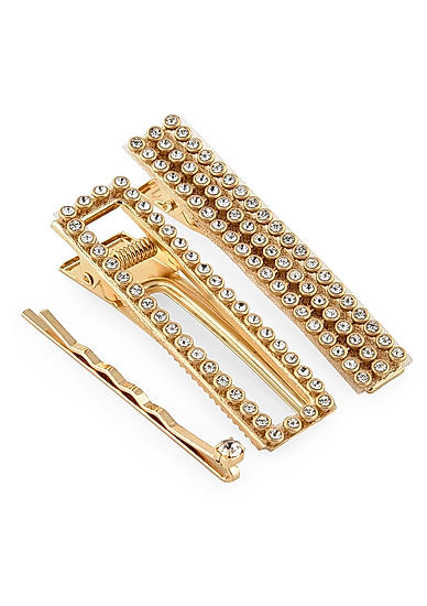 Set Of 3 Stones Gold Plated Alligator Hair Clip