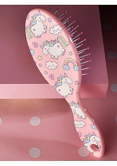 Pink Unicorn Rainbow Printed Paddle Kids Hair Brush