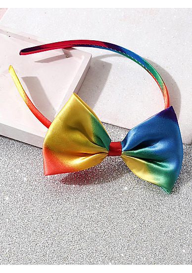 Multicolor Satin Rainbow Bow Hair Band