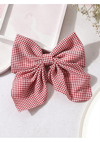 Red White Checked Bow French Barette 