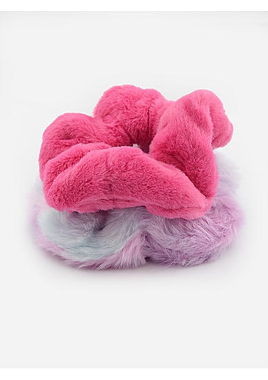Set Of 2 Pink Fluffy Fur Scrunchie Rubber Band